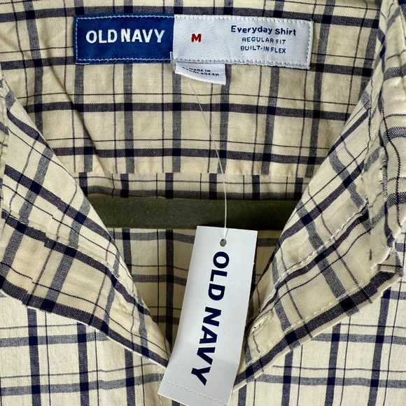 Old Navy Everyday Shirt NWT Mens Size M Blue/cream Plaid Long Sleeve - Picture 13 of 16